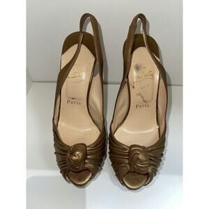 Christian Louboutin Bronze Satin Peep-Toe Slingback Heels